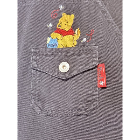 Vtg Disney Winnie The Pooh Bib Overalls Women 22 Plus Black Embroidered 90s Y2K